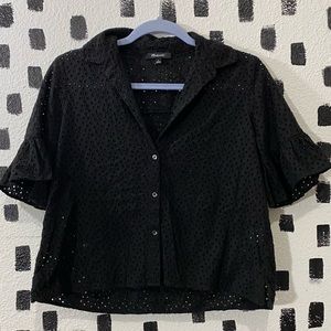 Madewell Black Eyelet Bell Sleeve Top